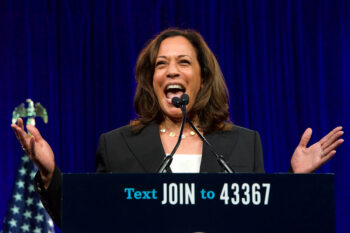 San Francisco, CA - August 23, 2019: Presidential candidate Kamala Harris speaking at the Democratic National Convention summer session in San Francisco, California.