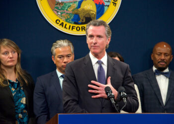 Sacramento, CA - Feb 1, 2023:  Governor Gavin Newsom speaking at a Gun Safety Legislation Press Conference.