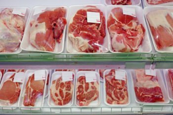 Packaged meat  on supermarket shelves cooled